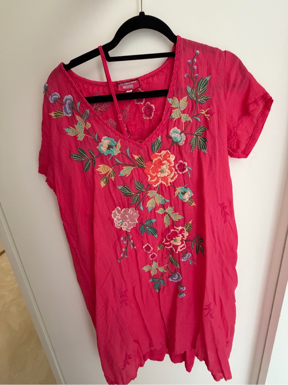 Johnny Was red Floral Embroidered V-Neck Tunic